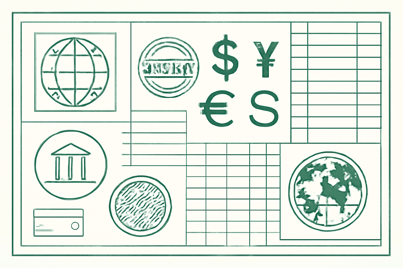 Visual elements representing international payment complexities.